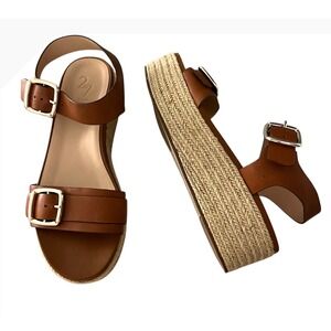 NEW 27 Edit Espadrille Platform Sandals‎ Ankle Strap Buckle Brown Size 10